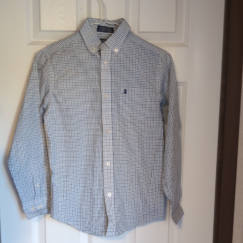 Blue and White Checkered Button-Up Shirt